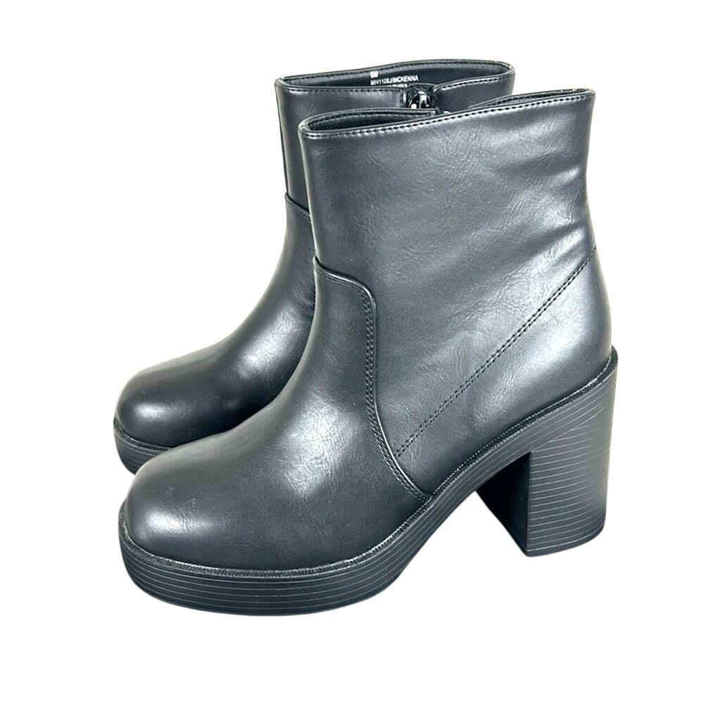 MIA McKenna Womens 6 Black Faux Leather Chelsea Ankle Boots Block Heel NWT